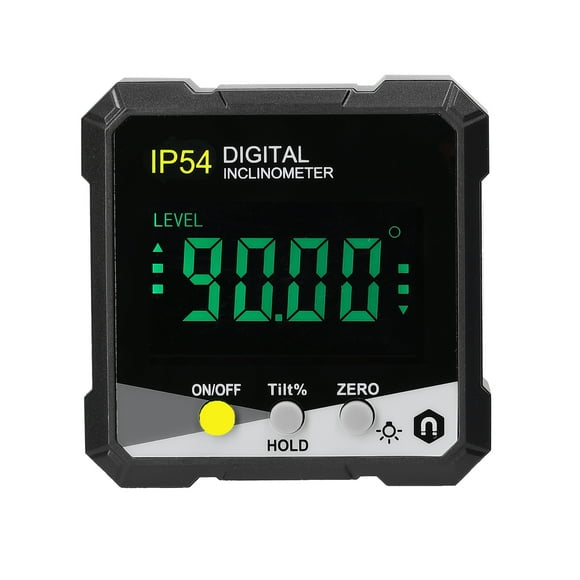 Green/Yellow Portable Digital Protractor with IP54 Protection, 4×90° Measuring Range, ±0.2° Accuracy, 0.05° Resolution, LCD Backlight Display, Single-Side Magnetic Base, Absolute/Relative Measurement