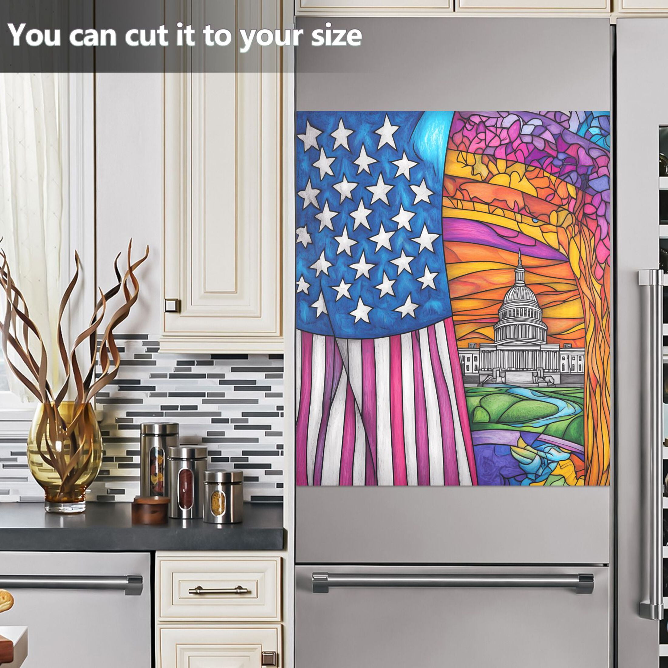 Haosy Dishwasher Magnet Cover Magnetic Fridge Door Cover Home Kitchen Decor American Flag and White House 23"x 26"