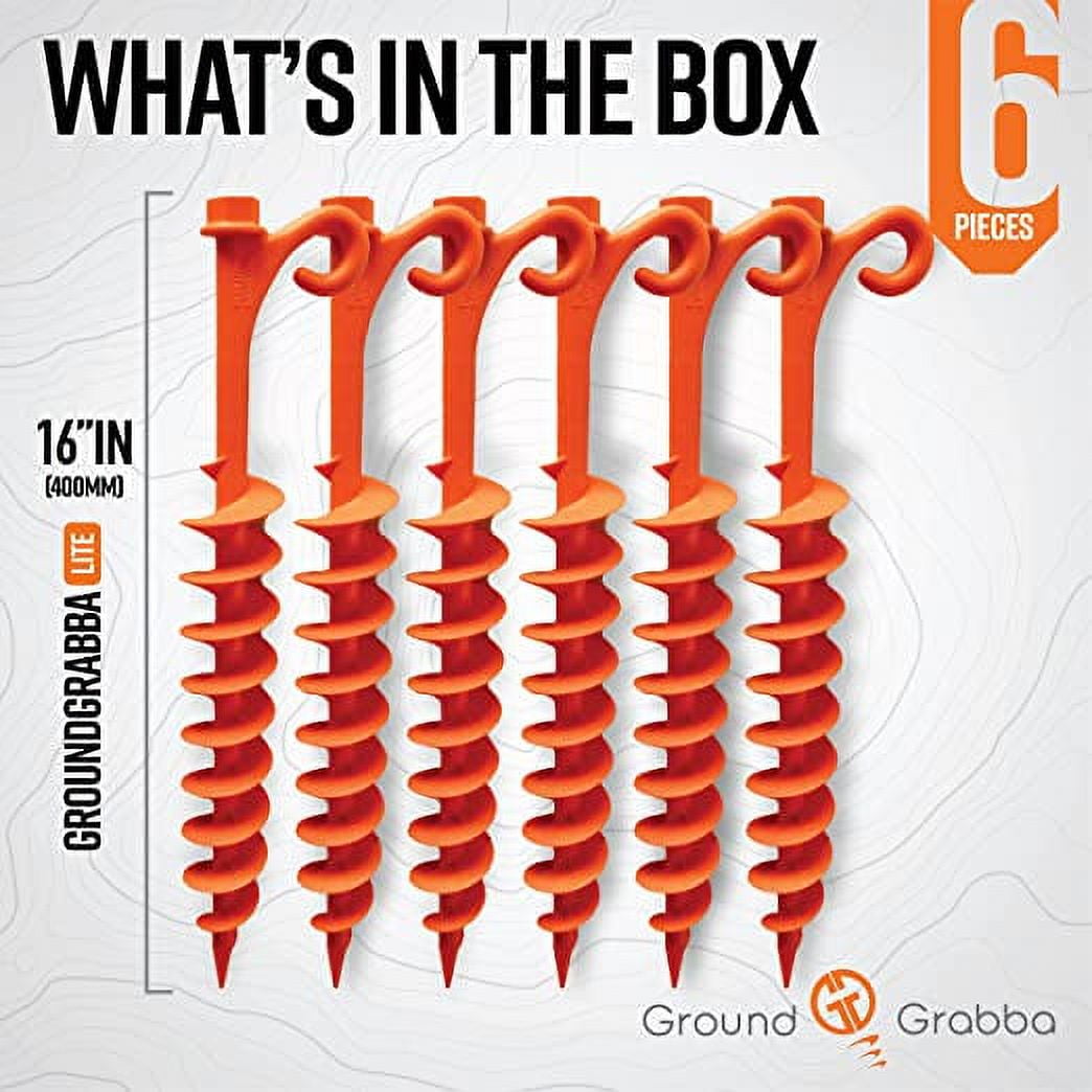 GROUNDGRABBA Lite Orange Tent Stakes 6 Pack