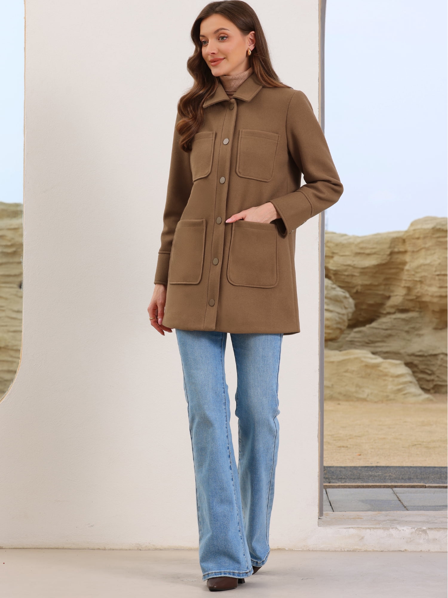 DARING DIVA Women's Casual Work Oversized Thick Overcoat with Pockets S Brown