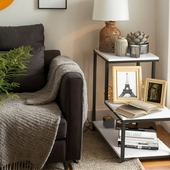 Kadyn Nightstand,Desktop Table,Side Table,End Tables,3-Tier Ladder-Shaped Chair Side Table with Storage Shelf-White