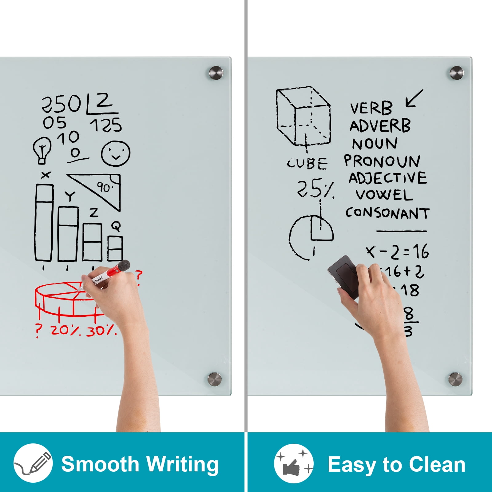 WingWise Glass Magnetic Whiteboard, Dry Erase Board, 72" x 48", Wall Mounted White Board, Frameless Board for Office, Home, School