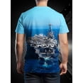 thumbnail image 3 of Amateur 3D Aircraft Carrier Print Plus Size T-Shirt - Men's Cool Summer Short Sleeve Polyester Top, Loose Version, Geometric Pattern, Machine Washable, All Season Casual Wear, Large, 3 of 6