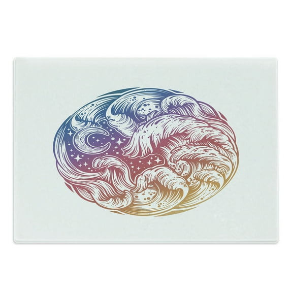 Tsunami Cutting Board, Contemporary Style Tidal Waves Boho Ocean Surreal Splash Aqua Illustration, Decorative Tempered Glass Cutting and Serving Board, in 3 Sizes, by Ambesonne
