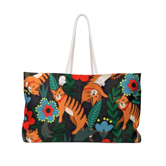 Cat Lover Weekender Bag Animal Lovers Bag Flowers Travel Bag Cat Beach Bag