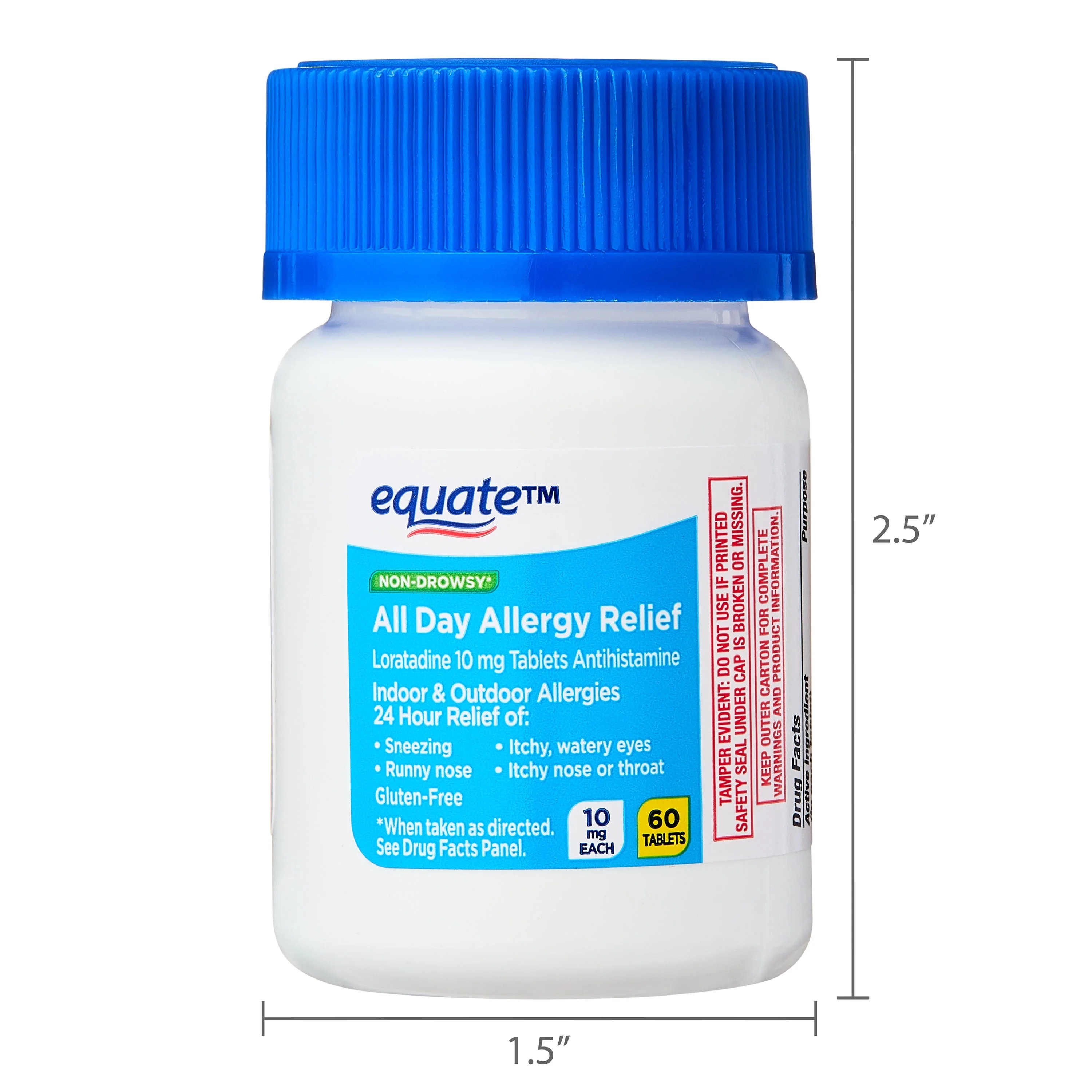 Equate Alivio de Alergias de Todo el Día Sin Somnolencia con Loratadina 10 mg, Tabletas Antihistamínicas, 300 Unidades, Comparar con Ingrediente Activo de Claritin 24 Hour 5