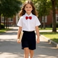 thumbnail image 5 of ShomPort Boys School Uniform Outfits Pull on Flat Front Shorts Short Sleeve Button down Shirt with Tie 3-14 Years, 5 of 7