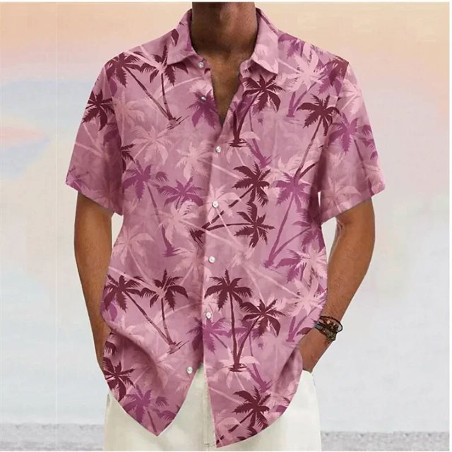 Chemise Décontractée à Manches Courtes Douce Hawaïenne à Col Rabattu Imprimé Noix de Coco pour Hommes Été
