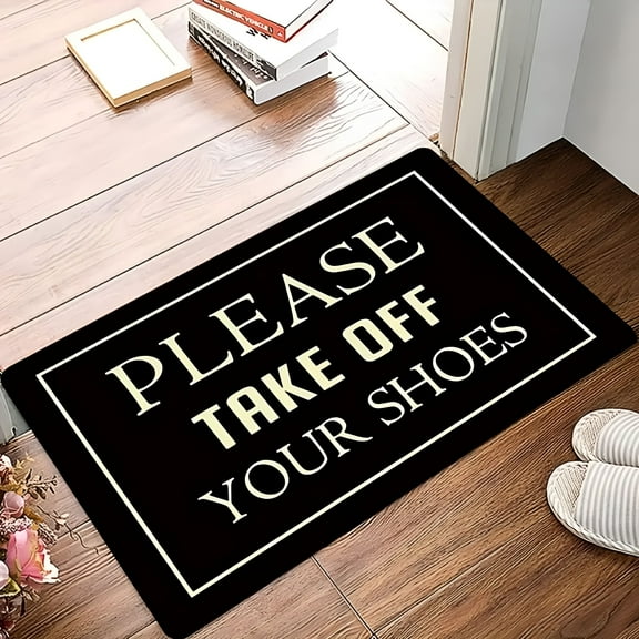 DERONA Entrance Door Carpet Funny Sayings Understated Decorative Door Carpet Please Take Your Shoes Off Non-Slip Rug Bathroom Floor Mat Front Door Rug