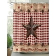 thumbnail image 2 of Red Plaid Vintage Country Star Shower Curtain, Farmhouse Wood Texture Bathroom Decor Curtains Set with Hooks, Waterproof Fabric Home Accessories， 72X 96 Inch Extra Long, 2 of 6