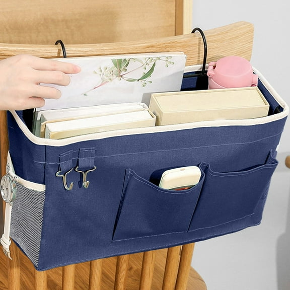 Bedside Organizer with Hanging Storage Bag and Fabric Basket, Large Capacity Multi-Pocket Dorm Organizer for Bunk Beds, Upper Bunk Rail Caddy, Space Saving College Essentials