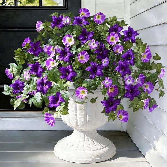 Yastouay 2 Pcs Artificial Fake Flowers Outdoor Petunias Spring Summer Flowers UV Resistant for Home Garden Balcony Yard Porch Deco,Purple