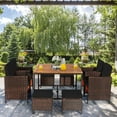 thumbnail image 6 of Costway 9 PCS Patio Rattan Dining Set Cushioned Chairs Ottoman Wood Table Top Black, 6 of 11