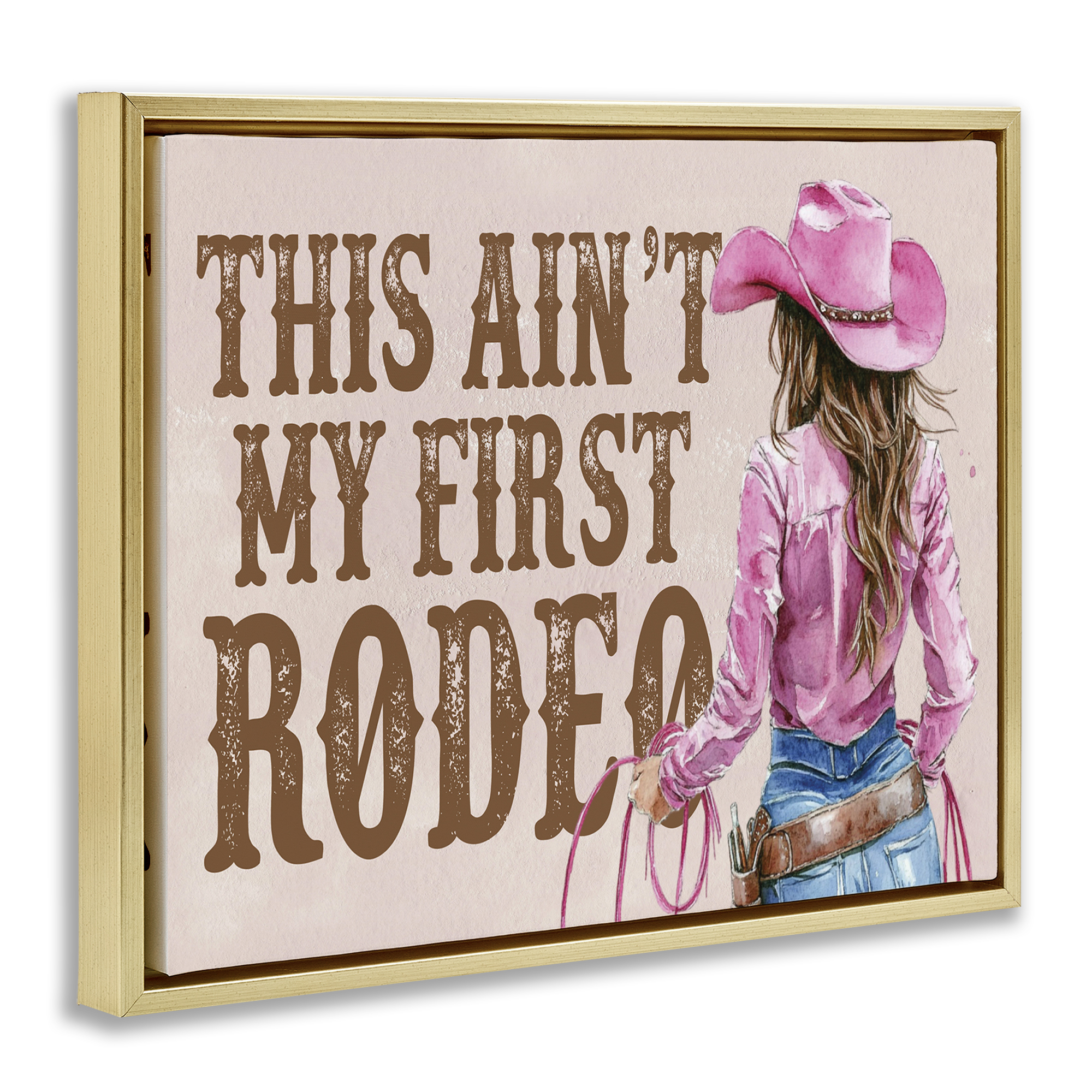 Stupell Industries Ain't My First Rodeo Girl People Painting Gold Floater Framed Canvas Art Print Wall Art, 31 x 25