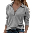 thumbnail image 2 of Fashion Blouses for Women Solid Color Womens Tops with Half Zipper Long Sleeve Warm Autumn Winter Sweatshirt Stretch Fitted Basic Essentials Cozy Outfit Effortless Wear, 2 of 7