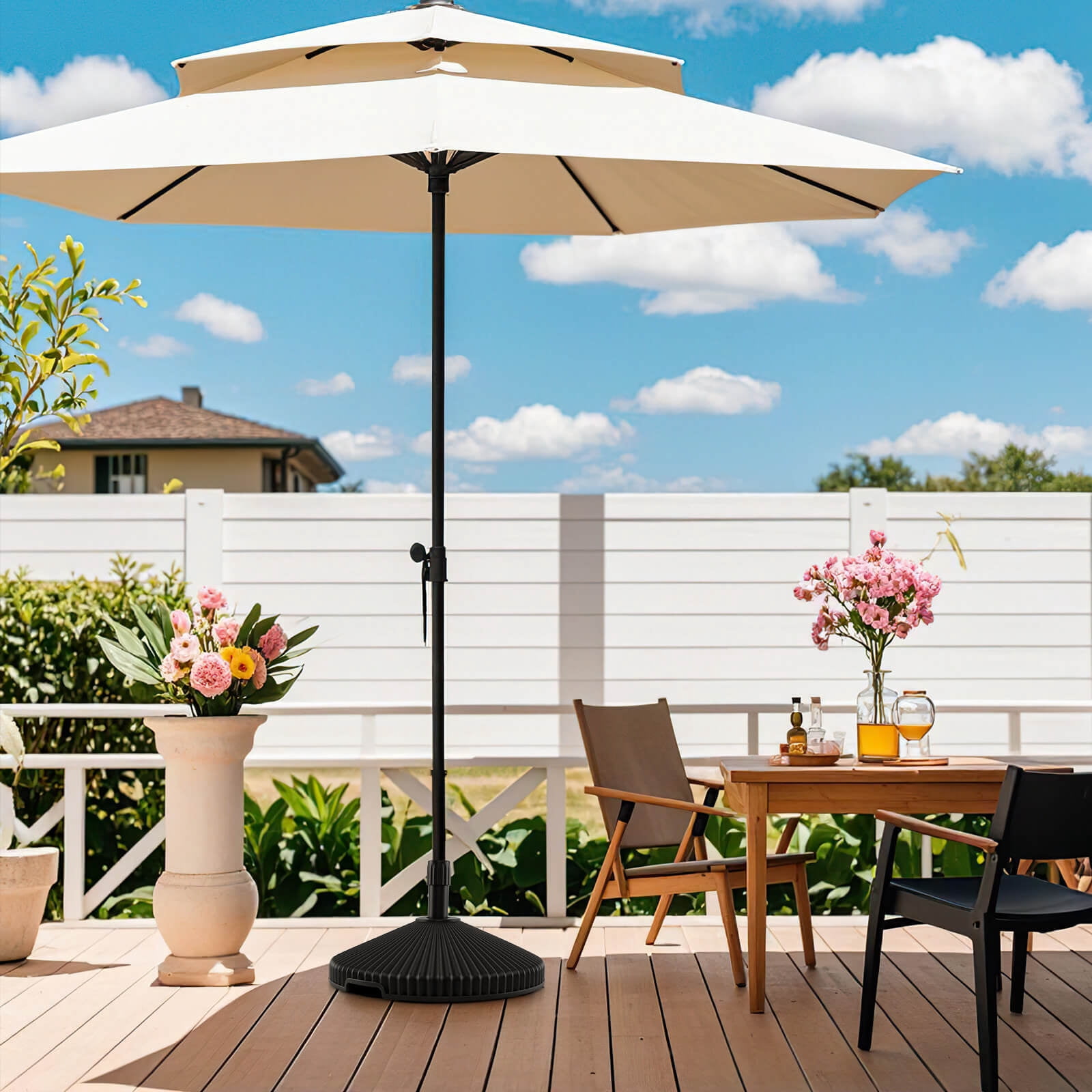 Costway Fillable Umbrella Base with Shell Texture 3 Coupler Sizes for Lawn Poolside Garden