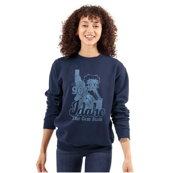 Retro Betty Boop Idaho State Outline Women Crewneck Sweatshirt Brisco Brands L
