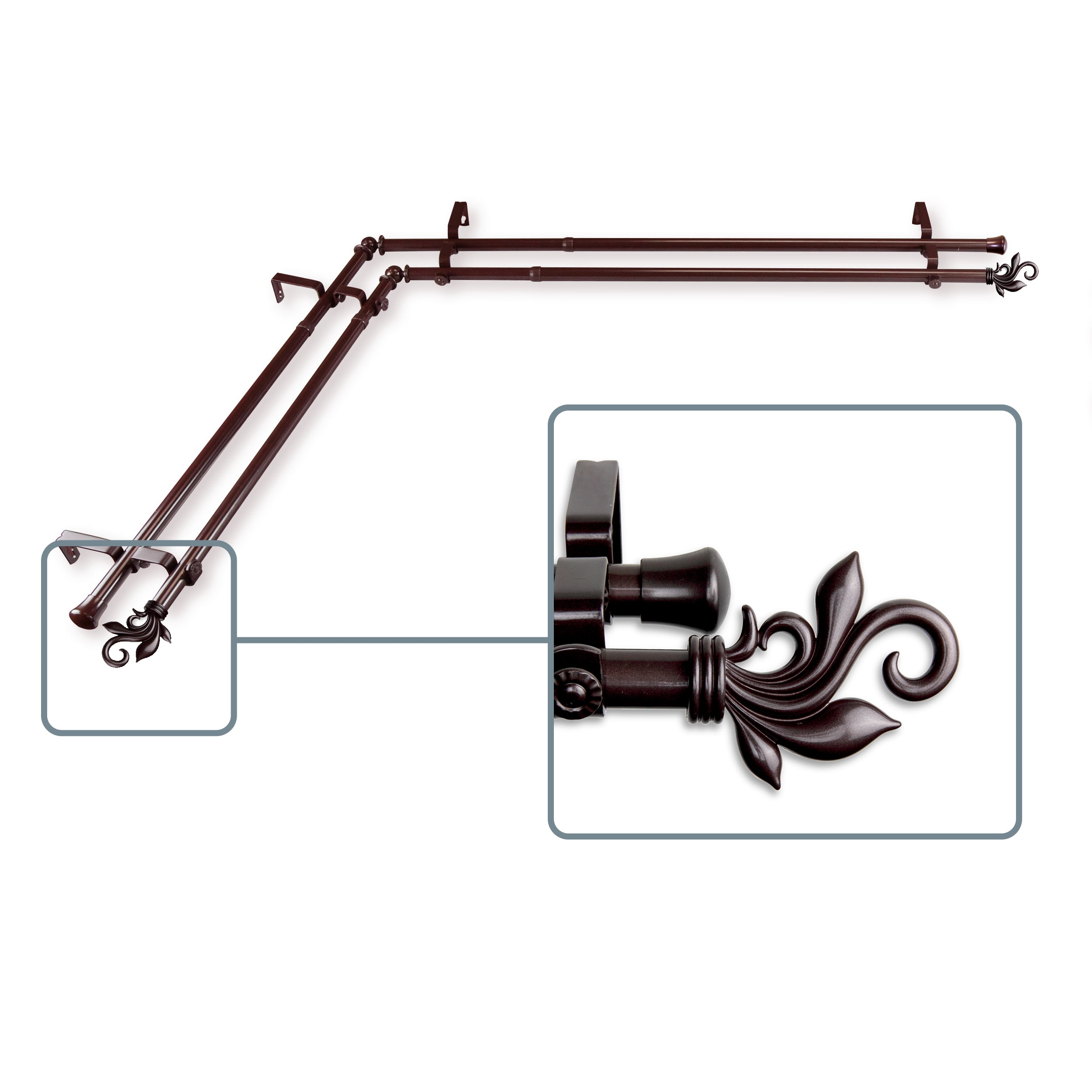 Giles 13/16 inch Double Corner Window Curtain Rod 48-84" - Cocoa