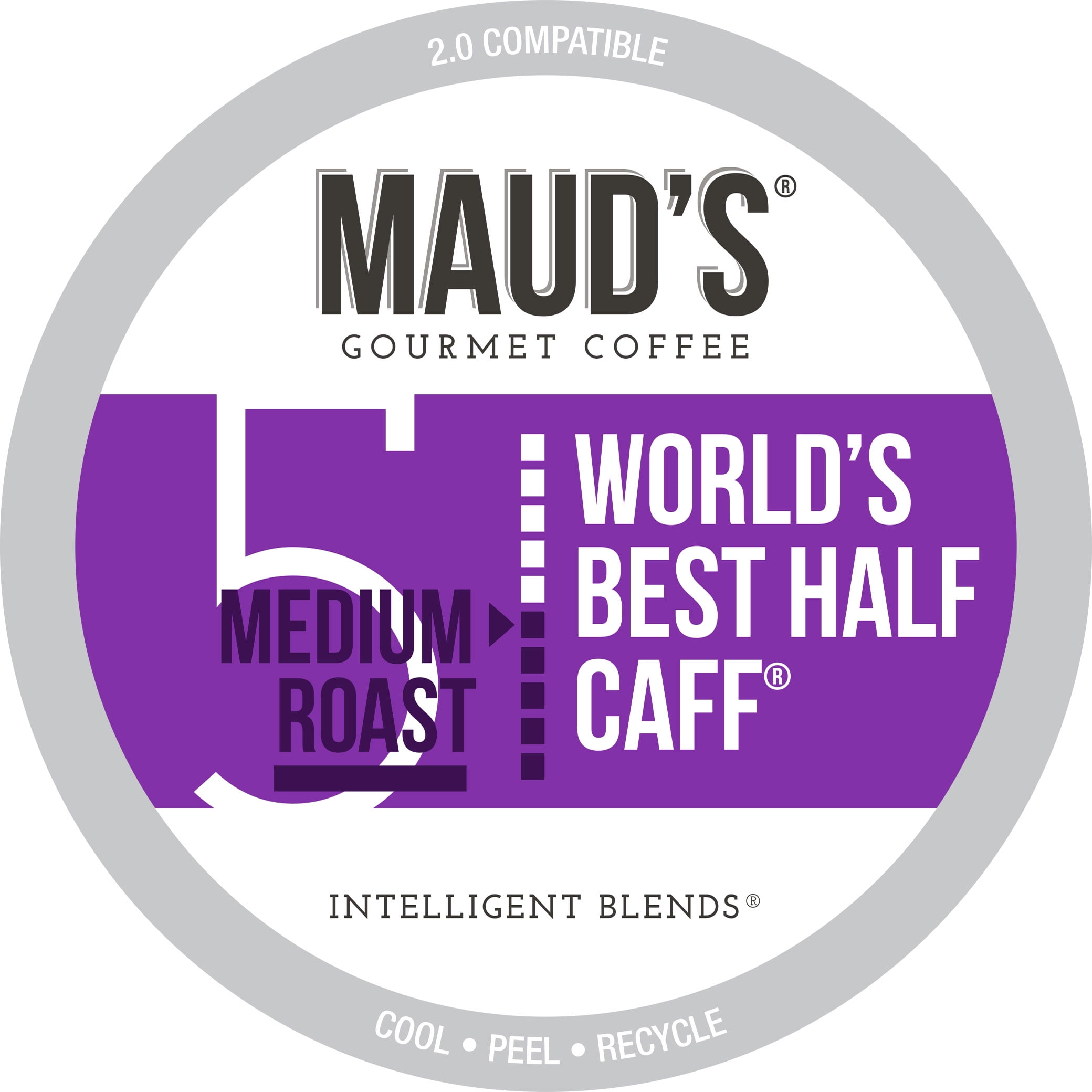 Maud's Half Caff Coffee (World's Best Half Caff), 100ct. Solar Energy Produced Recyclable Single Serve Medium Roast Half Caff Coffee Pods – 100% Arabica Coffee California Roasted, KCup Compatible