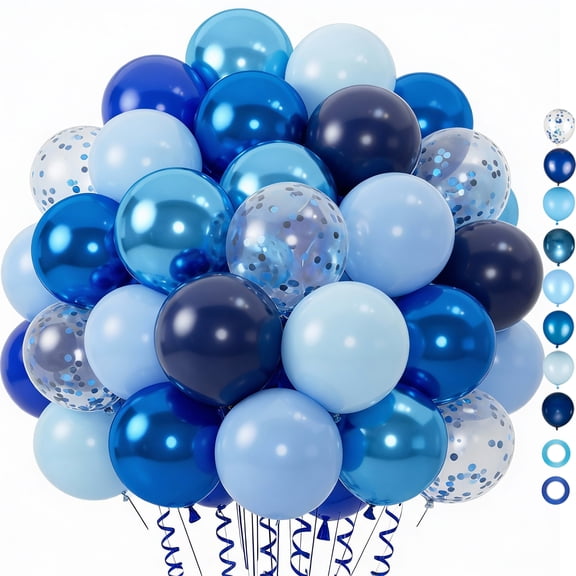 12inch Metallic Chrome Macaron Baby Pearl Navy Royal Blue Balloons, 100pcs Blue Balloons Set for Birthday Wedding Baby Shower Graduation Party Decorations
