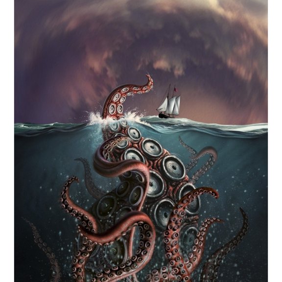 A fantastical depiction of the legendary Kraken Poster Print