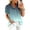 Mint Green, variant on Ombre Ruffle Blouse for Women, V-Neck Short Puff Sleeve Button Down Top - Casual Gradient Tunic with Curved Hem Blue XXL