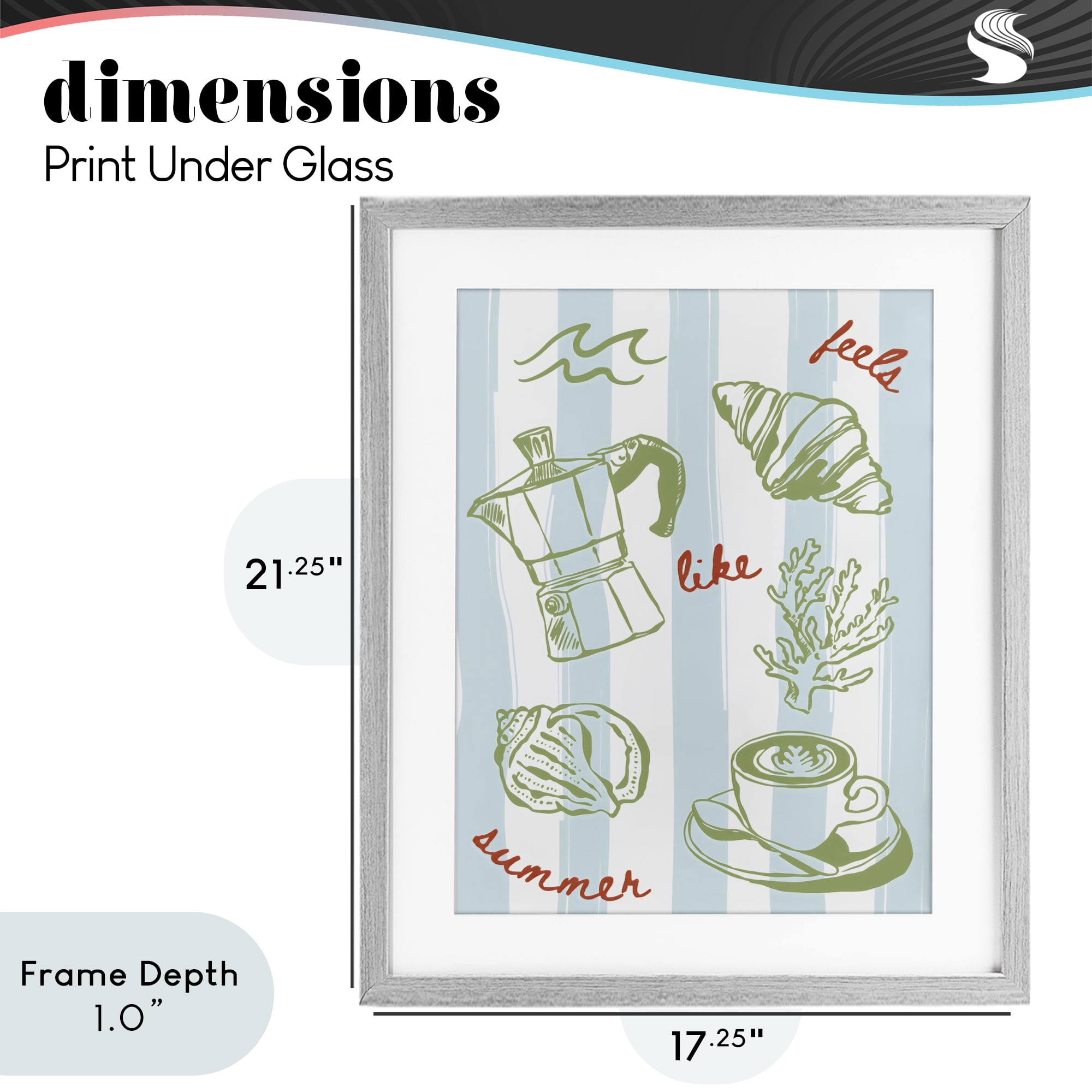 Stupell Industries Feels Like Summer on Stripes Gray Framed Print Under Glass, design by The Prints Vibe