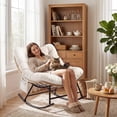 thumbnail image 3 of Fauteuil Berçant à Bascule pour Patio Intérieur Extérieur – Capacité de 450 Lb – Rotin Résistant aux Intempéries, Coussin anti-UV et Rembourrage en Molleton Doux – Bois de Caoutchouc Robuste et Cadre en Acier Renforcé, 3 of 6