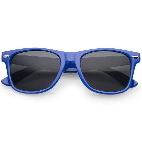 Retro Wide Temples Neutral-Colored Lens Horn Rimmed Sunglasses 55mm (Dark-Blue / Smoke)