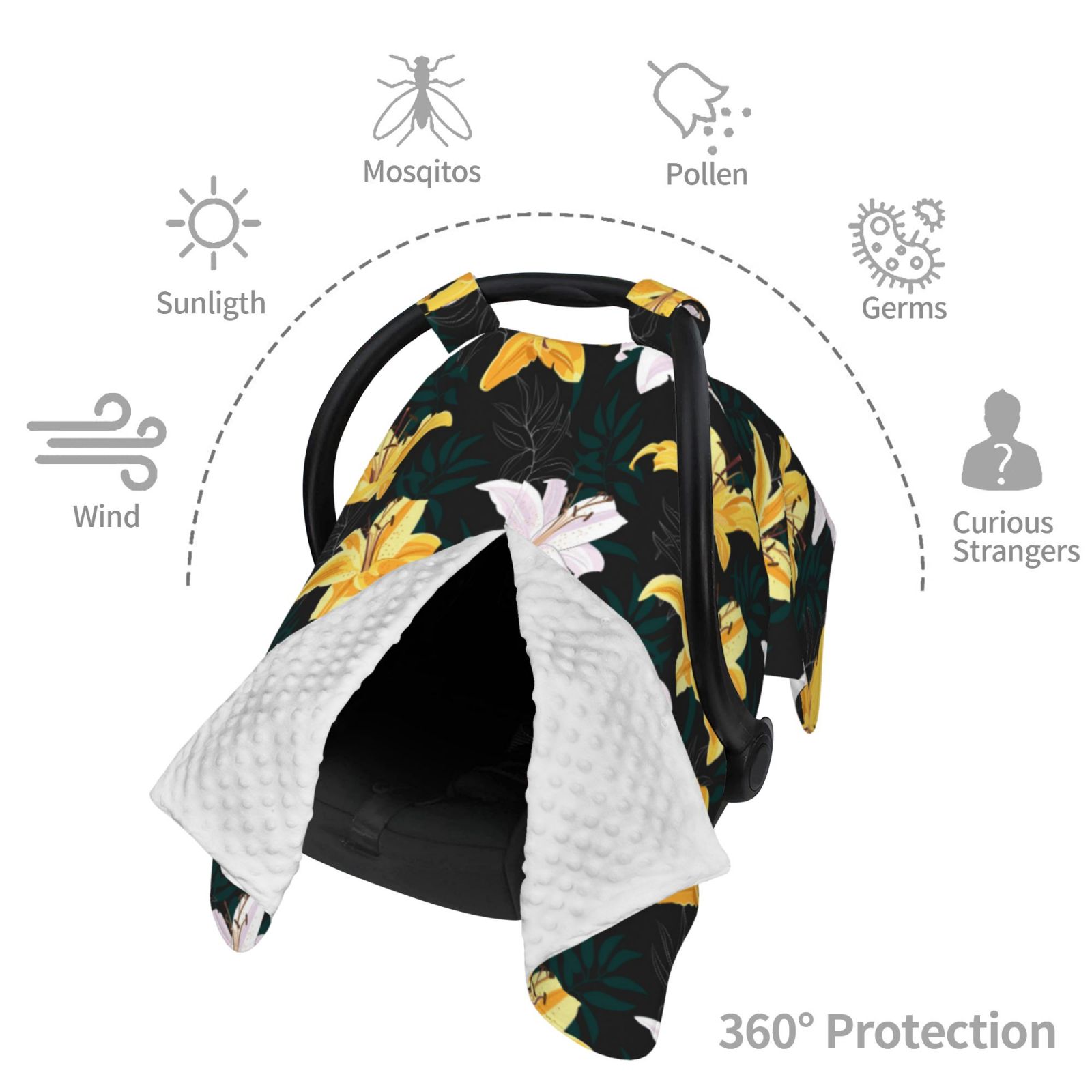 Car Seat Cover Baby - Lilies Flowers White Yellow Breathable Infant Car Seat Cover for Baby Carseat, Lightweight Comfort Baby Essentials Must Haves Newborn Stuff for Girl Boy