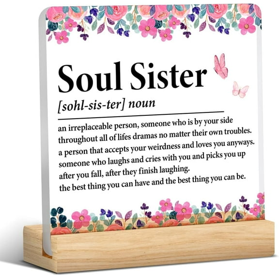 Soul Sister Gifts for Women Best Friends, Soul Sister Gift Ideas, Soul Sister Clear Desk Decorative Sign Acrylic Plaque Sign Home Desk Decor (4x4 Inch)