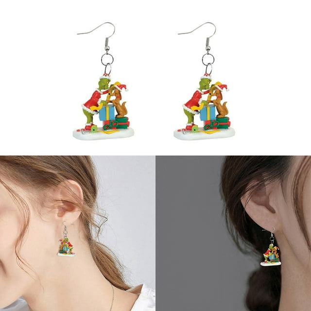 Grinch Earrings for Women Grinch Christmas Decorations Christmas Cute Cartoon Earrings Gift For Women Girl Birthday/Valentine's Day/Anniversary