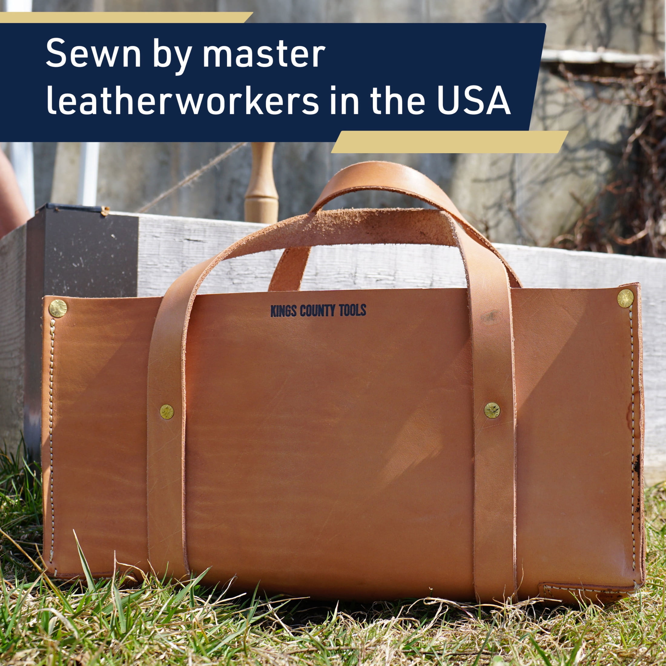 Kings County Tools Leather Tote Tool Bag - 15x7x7 Inch Large Utility Tote