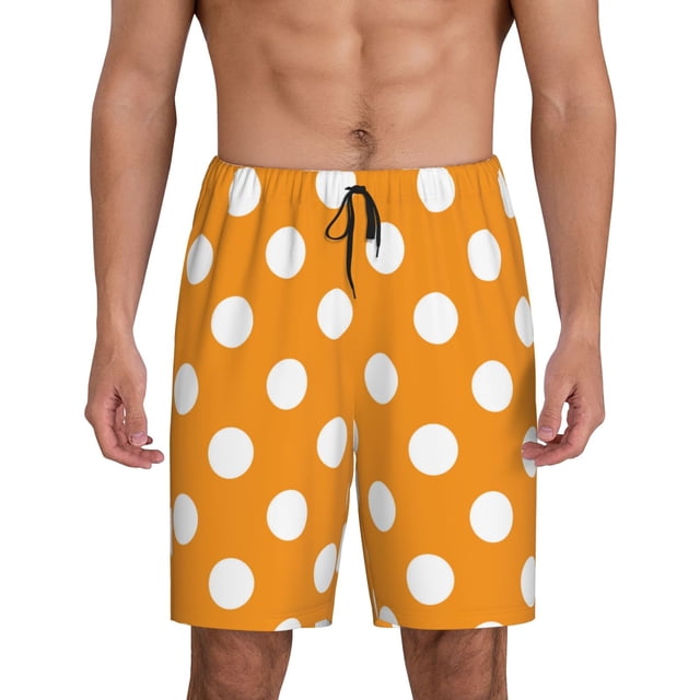 Fotbe Orange And White Polka Dot Pantalones Cortos de Pijama para Hombre, Ropa de Dormir, Pantalones de Pijama Cortos para Hombre-4X-Large