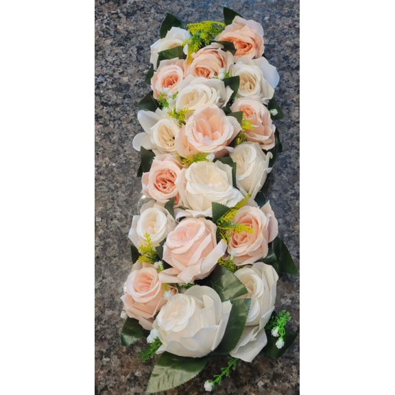 Wedding Silk Flowers Table Runner Panel 8 X 20 Inches Light Pink And White