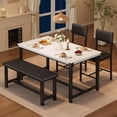 thumbnail image 1 of Dining Table Set for 4, Kitchen Table with 2 Upholstered Chairs and Bench, Wood Kitchen Dining Room Set, for Small Space, Apartment, Home, Kitchen, Marble White, 1 of 7