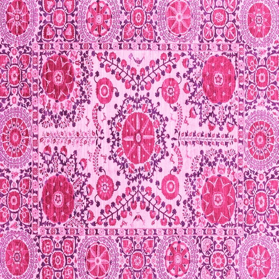 Ahgly Company Indoor Square Abstract Pink Modern Area Rugs, 3' Square