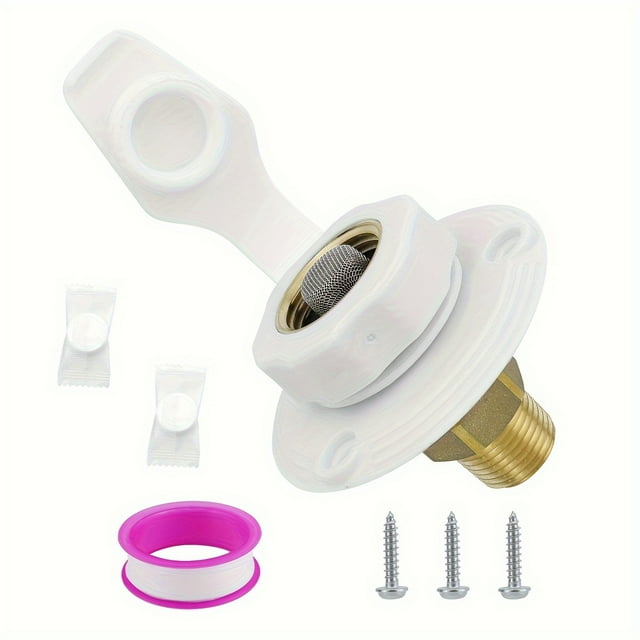 LEEYNEER RV Freshwater Inlet with Check Valve Brass Water Connection 3/4” NH Female to 1/2” NPT Male Thread Flange Motorhome Camper Trailer Boat Compatible Includes Dust Cap And PTFE