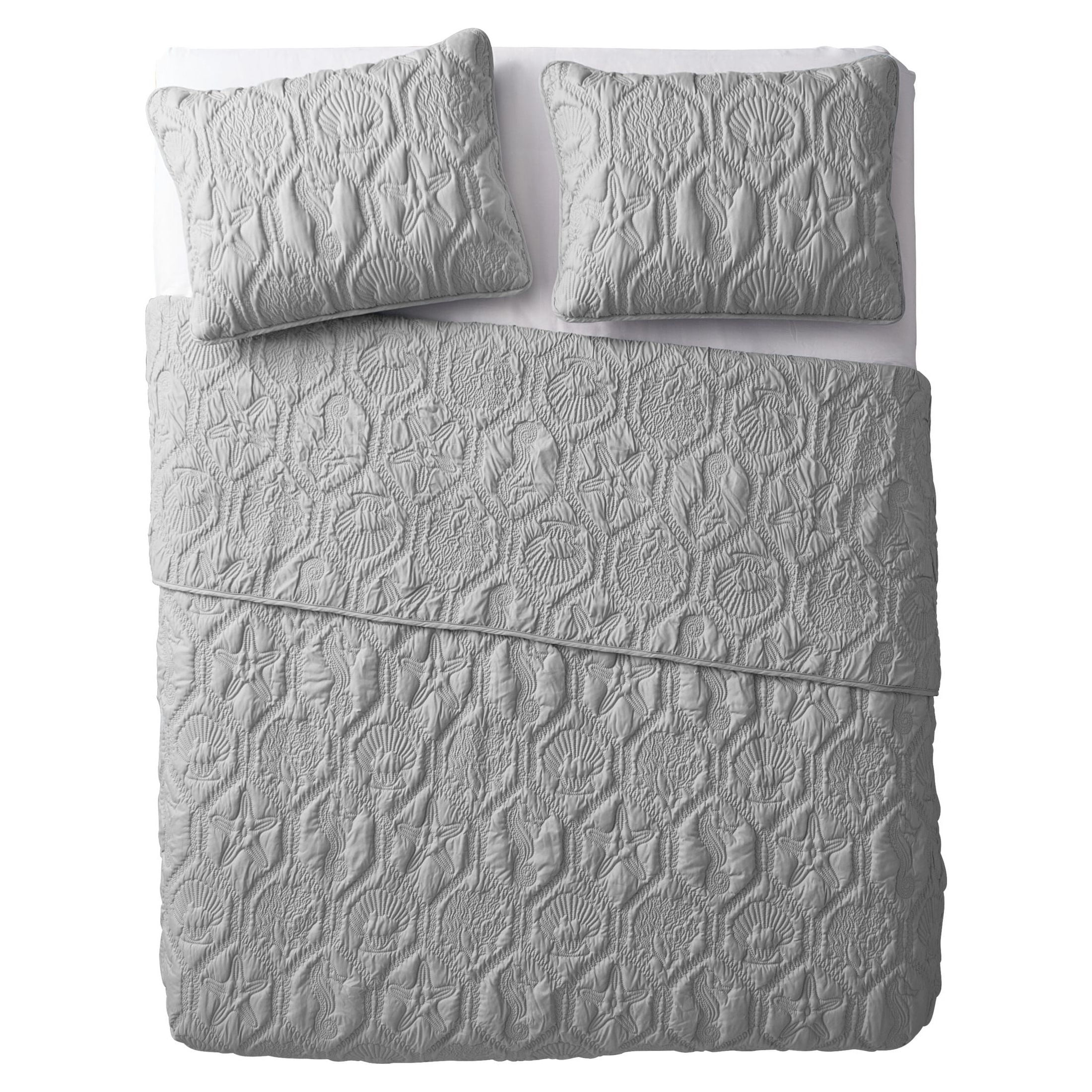 VCNY Home Shore Coastal 3-Piece Green Textured Sealife Quilt Set, Queen, Adult, Unisex