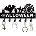 thumbnail image 5 of 1pc Halloween Metal Key Holder Wall Mount Hanger Decor Organizer Rock Decorative with 6 Hooks Bat Spider Ghost for Front Door Entryway, 5 of 9
