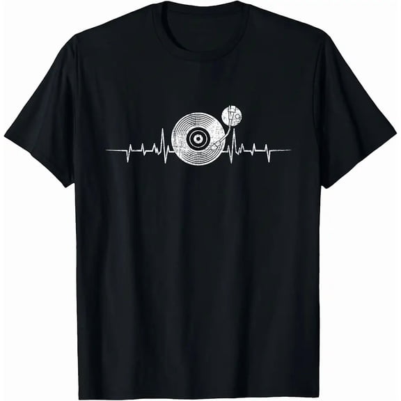 Men's Vintage Distressed Vinyl Record Heartbeat Music T-Shirt