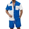 thumbnail image 5 of Men Summer Casual Short Sets Contrast Short Sleeve Button Down Shirt And Shorts Set 2 Piece Outfits Tracksuit Vacation Sets for Men Blue Xl, 5 of 5