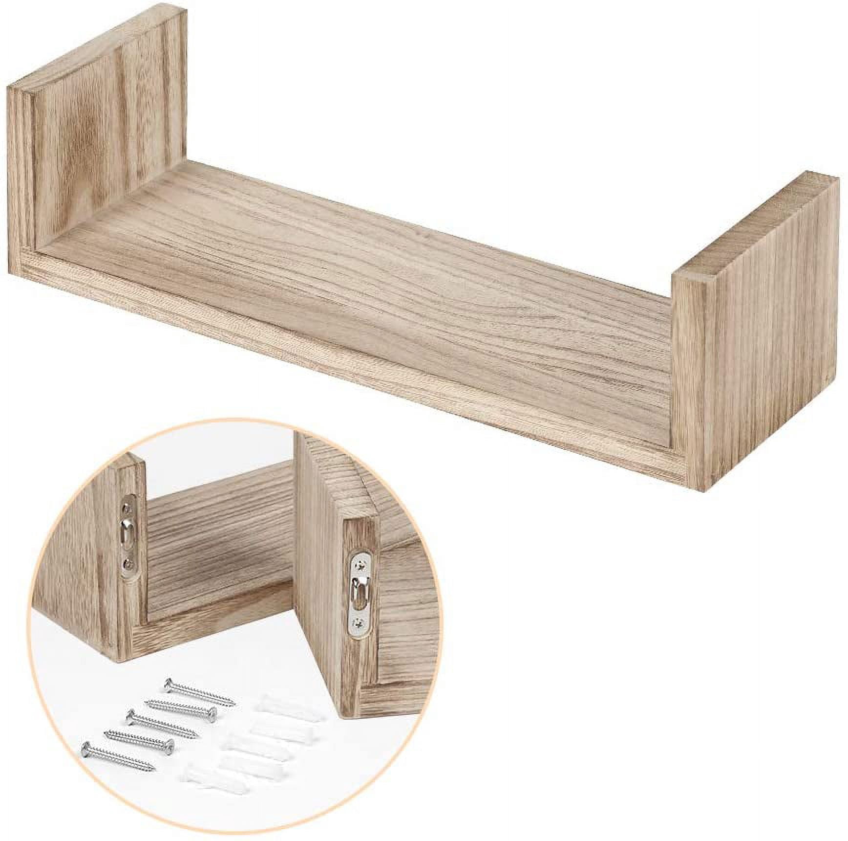 LIANTRAL NEX 2 Pack U Shape Wood Floating Shelf with Magnetic Key Holder