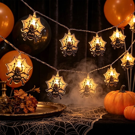 Dalxymotic Halloween Web String Light, 60 in 10 LED Battery Operated Wire, Spooky Decorative Wire Light, Halloween Web Light Decoration for Party, Window, Mantel, Room, Shelf