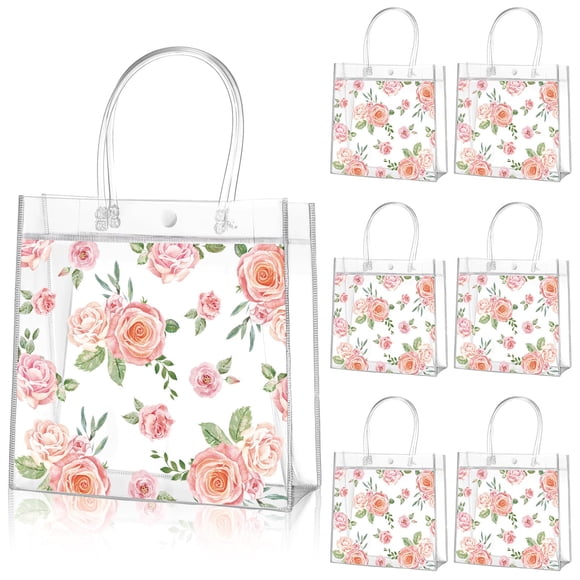 Bolsas de regalo Aliceset de PVC transparente con estampado floral, 20 unidades, para fiestas, 20 x 20 x 8 cm