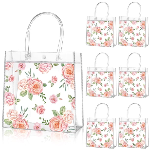 Bolsas de regalo Aliceset de PVC transparente con estampado floral, 20 unidades, para fiestas, 20 x 20 x 8 cm
