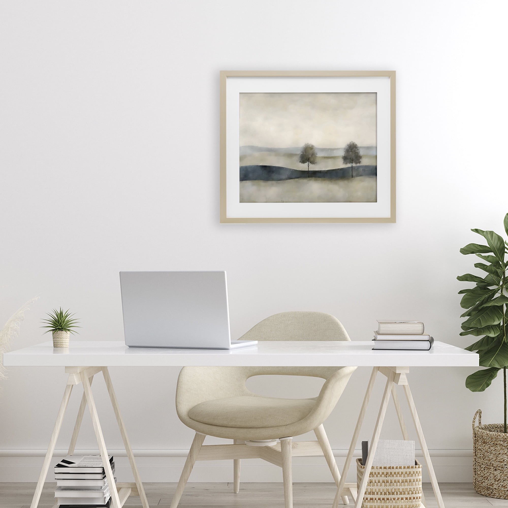 Stupell Industries Muted Horizon with Trees Birch Framed Print Under Glass, design by Riley B
