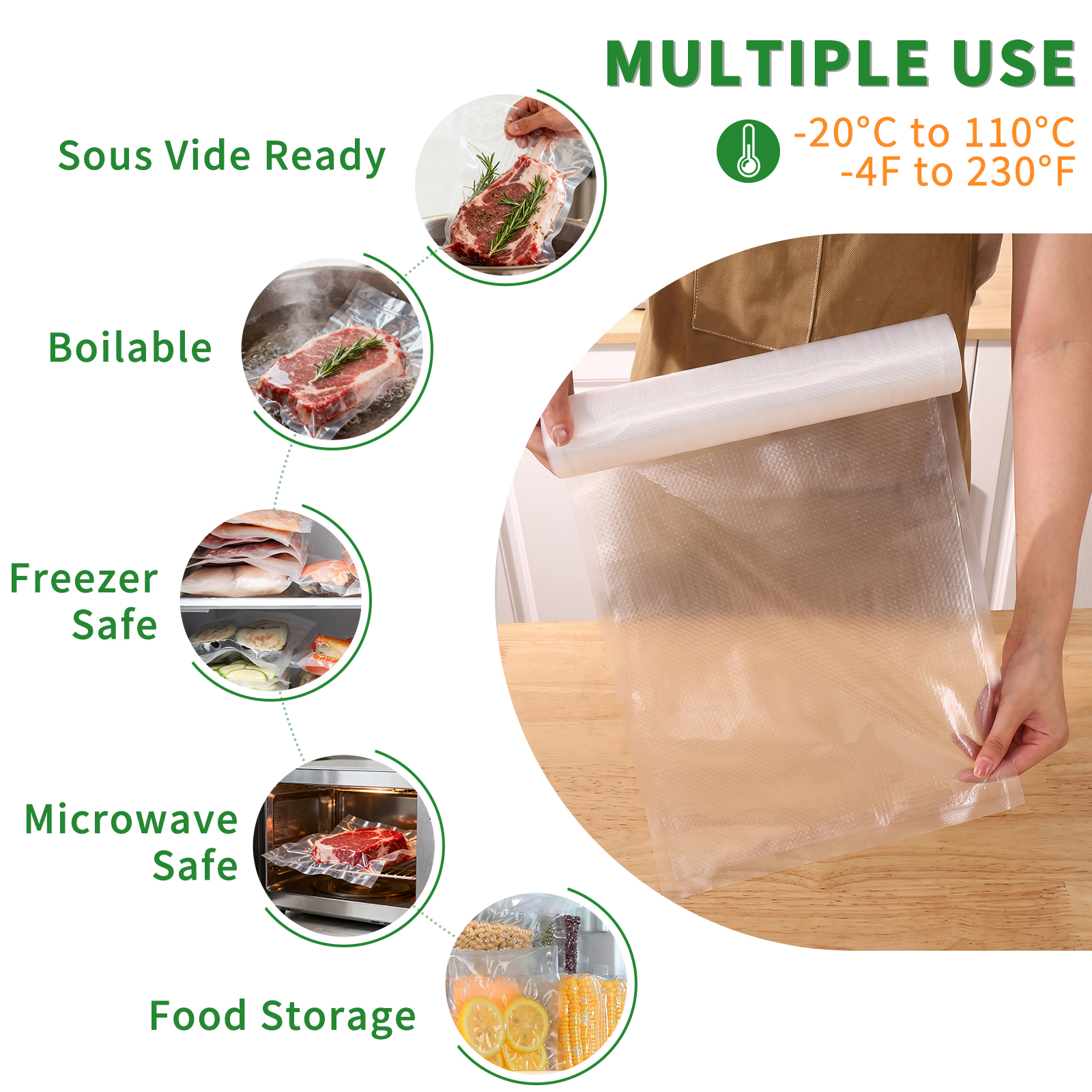 Aotto Vacuum Sealer Bags, 6-Pack Rolls (11x20 + 8x20) photo 4