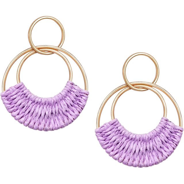 Raffia Hoop Earrings for Women Girls Fun Boho Summer Beach Earrings Lightweight Handmade Straw Wicker Rattan Dangle Earrings Statement Geometric Round Drop Earrings