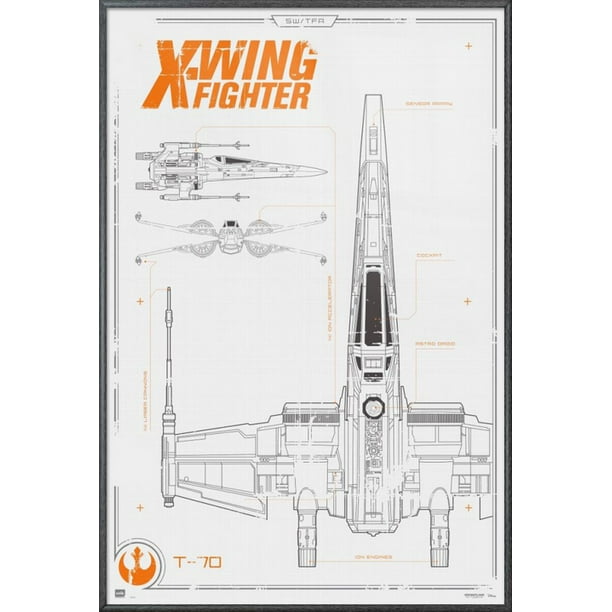 star wars episode vii the force awakens framed movie poster print x wing fighter blueprint schematics size 24 x 36 walmart com